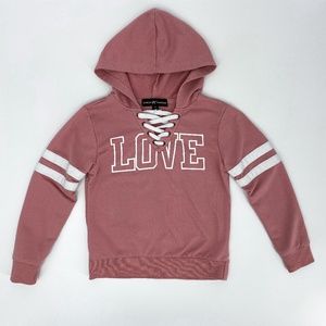 Almost Famous Pink Love Hoodie Pullover Long Sleeve Sweatshirt Girl's Size 8